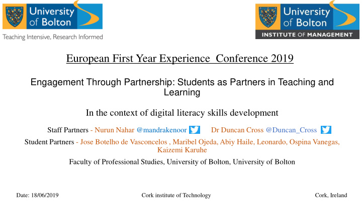 european first year experience conference 2019