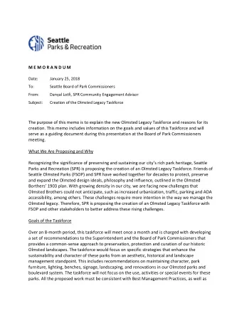 M E M O R A N D U M  Date:  January 25, 2018  To:  Seattle Board of Park Commissioners  From: