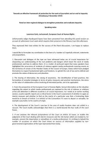 1  Towards an efgectjve framework of protectjon for the work of journalists and an end to impunity