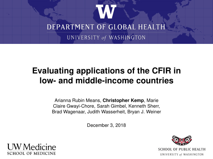 evaluating applications of the cfir in low and middle