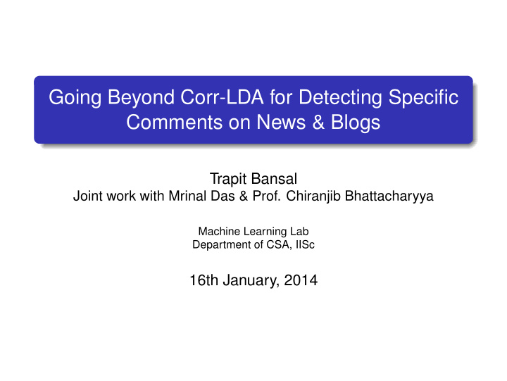 going beyond corr lda for detecting specific comments on