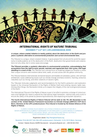 INTERNATIONAL RIGHTS OF NATURE TRIBUNAL NOVEMBER 7 TH &amp; 8 TH 2017, LVR-LANDESMUSEUM, BONN  A