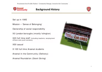 Background History  Set up in 1985  Mission  Sense of Belonging  Ownership of social