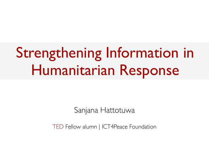 strengthening information in humanitarian response