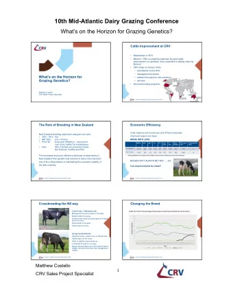10th Mid-Atlantic Dairy Grazing Conference  Whats on the Horizon for Grazing Genetics?  Cattle