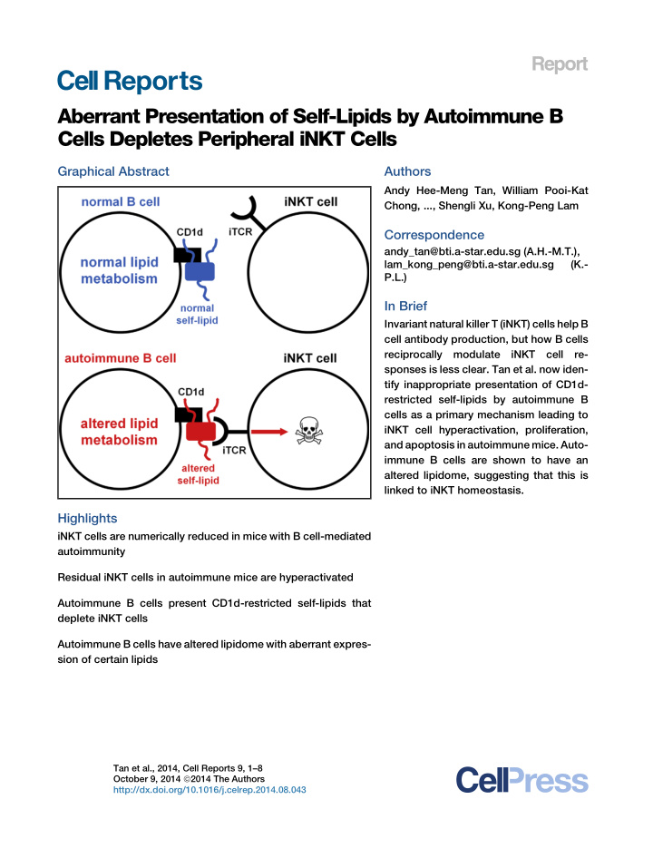aberrant presentation of self lipids by autoimmune b