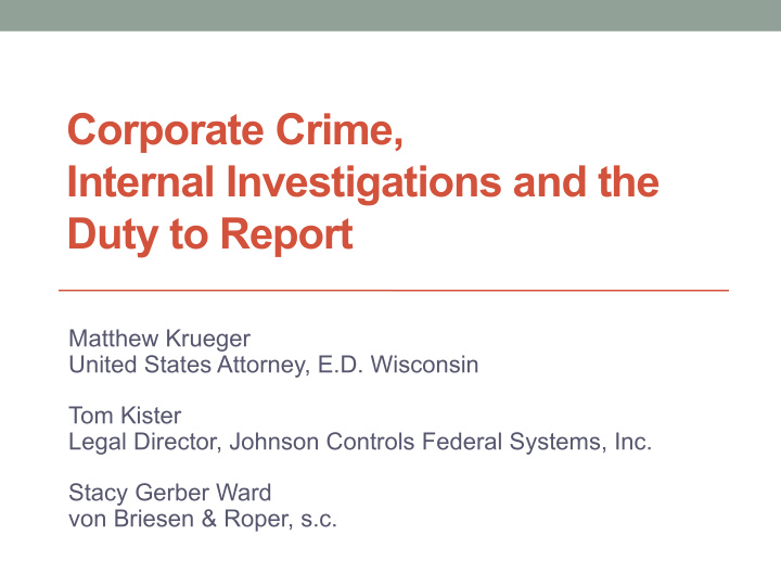 corporate crime internal investigations and the duty to