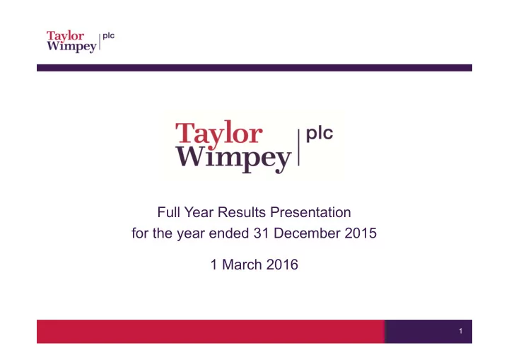 full year results presentation for the year ended 31