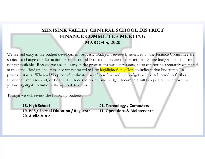 minisink valley central school district finance committee
