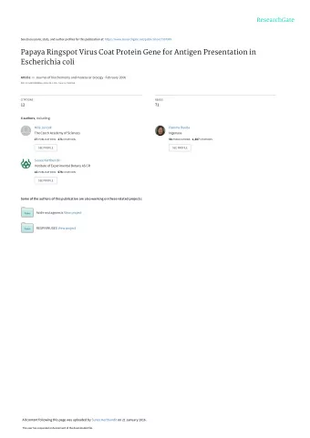 Papaya Ringspot Virus Coat Protein Gene for Antigen Presentation in  Escherichia coli Article in
