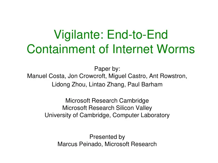 vigilante end to end