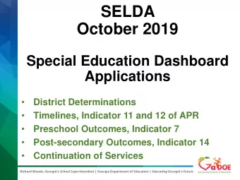 SELDA  October 2019  Special Education Dashboard  Applications    District Determinations