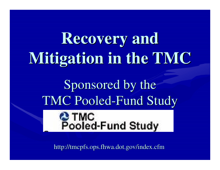 recovery and recovery and mitigation in the tmc