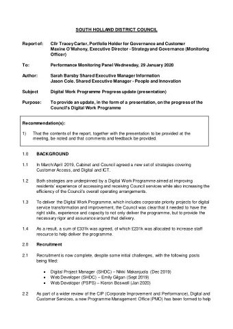 SOUTH HOLLAND DISTRICT COUNCIL  Report of:  Cllr Tracey Carter, Portfolio Holder for Governance and