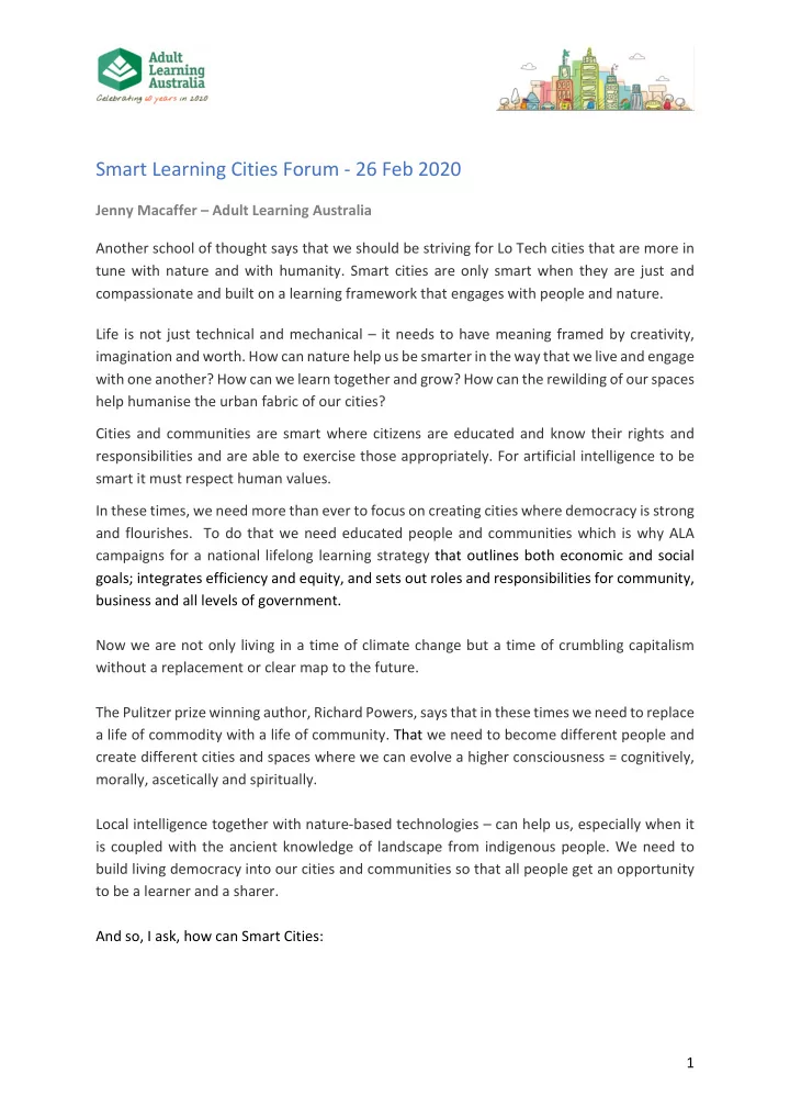 smart learning cities forum 26 feb 2020