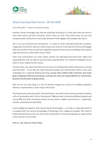 Smart Learning Cities Forum - 26 Feb 2020  Jenny Macaffer  Adult Learning Australia  Another