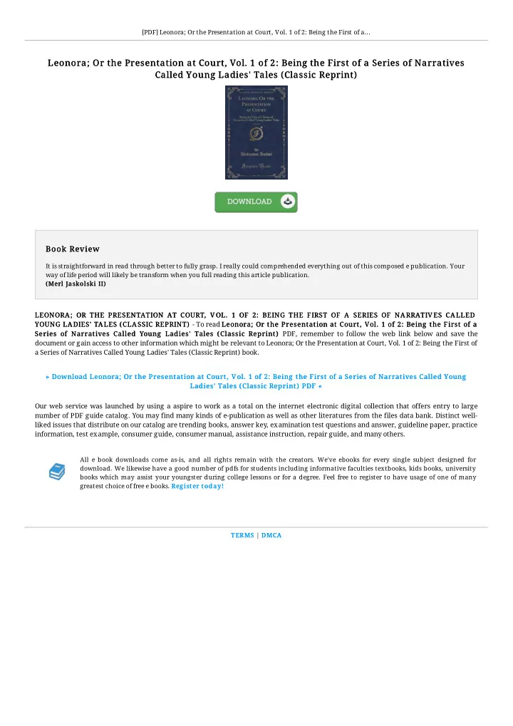 leonora or the presentation at court vol 1 of 2 being the