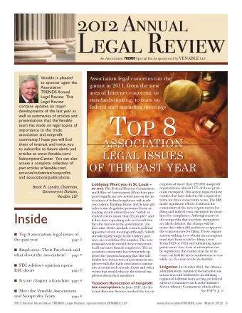 Legal Review An Association TRENDS Special Focus sponsored by VENABLE LLP  Venable is pleased