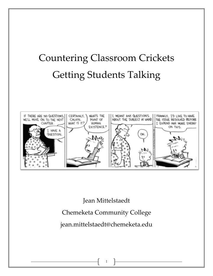 countering classroom crickets getting students talking