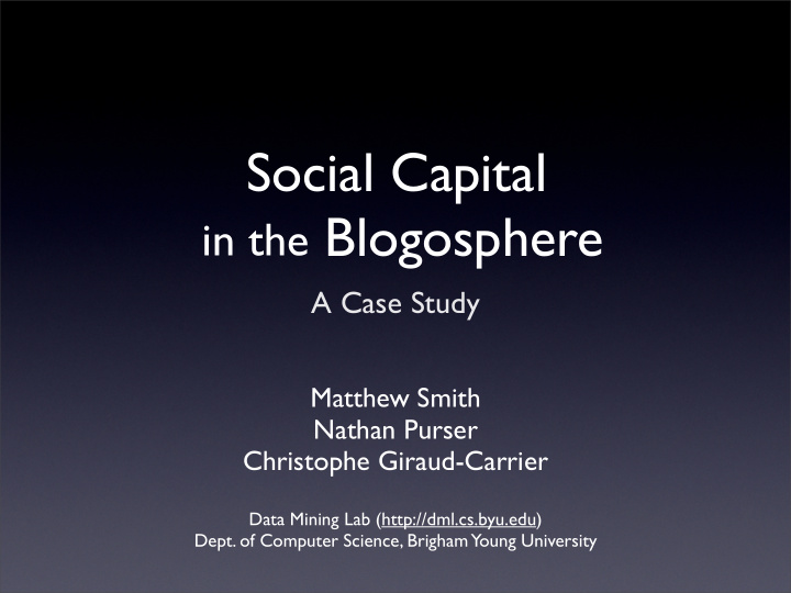 social capital in the blogosphere