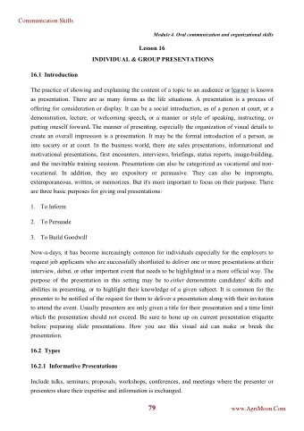 79  www.AgriMoon.Com  Communication Skills  16.2.2  Persuasive Presentations  Sometimes called