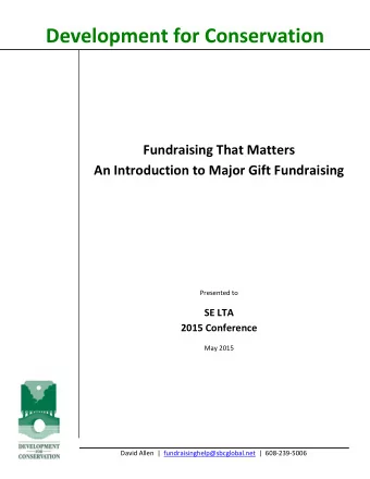 Development for Conservation  Fundraising That Matters  An Introduction to Major Gift Fundraising