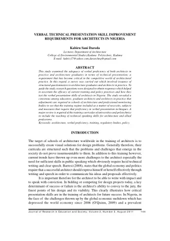 VERBAL TECHNICAL PRESENTATION SKILL IMPROVEMENT  REQUIREMENTS FOR ARCHITECTS IN NIGERIA  Kabiru