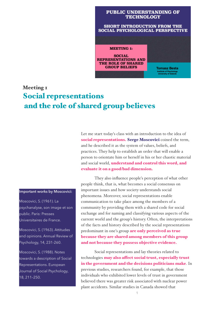 social representations and the role of shared group