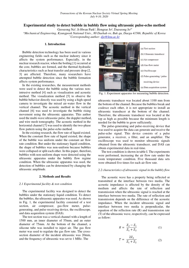 experimental study to detect bubble in bubbly flow using