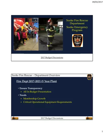 Sooke Fire Rescue  Department Sooke Emergency  Program 2017 Budget Discussions Sooke Fire Rescue
