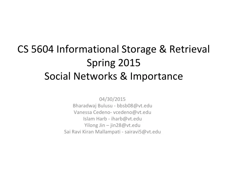 cs 5604 informational storage retrieval