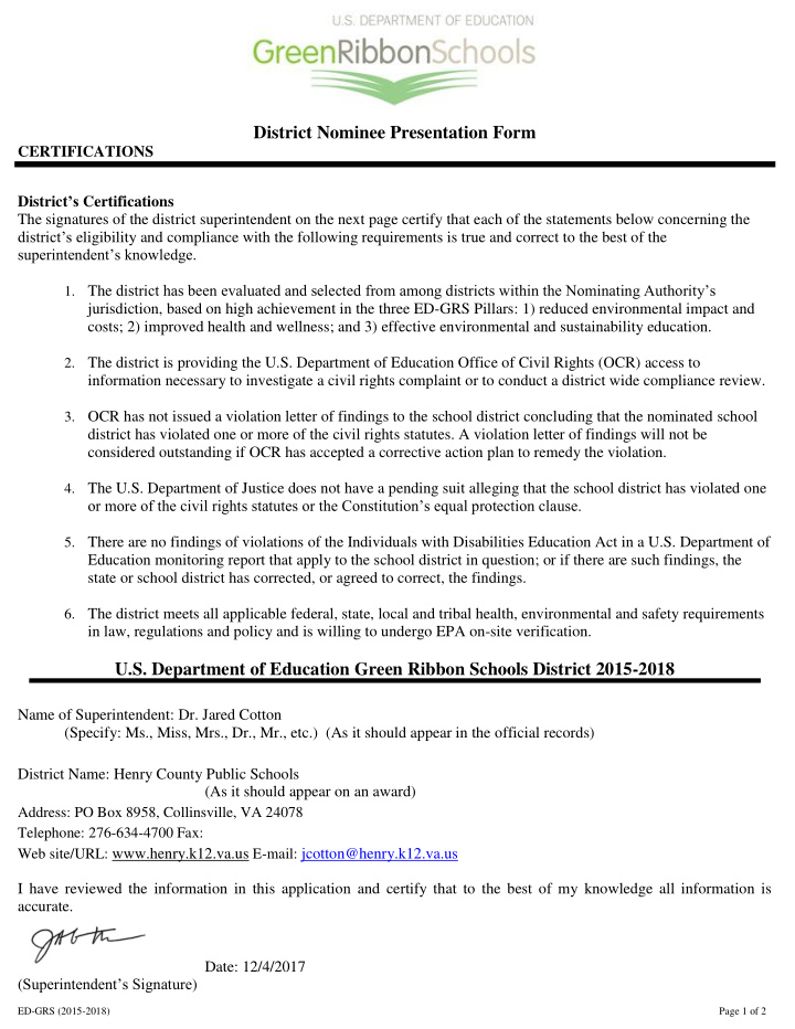 district nominee presentation form