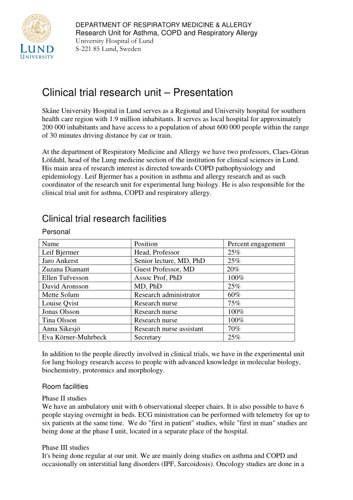 clinical trial research unit presentation