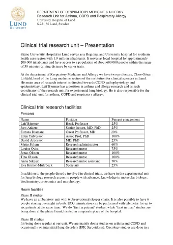 Clinical trial research unit  Presentation  Skne University Hospital in Lund serves as a