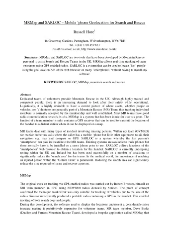MRMap and SARLOC  Mobile phone Geolocation for Search and Rescue Russell Hore 1 1 18 Greenway