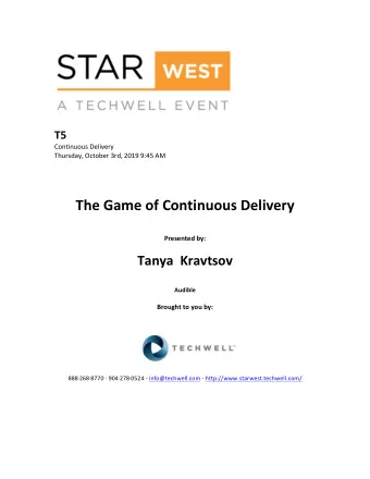 The  Game  of  Continuous  Delivery     Presented  by:         Tanya