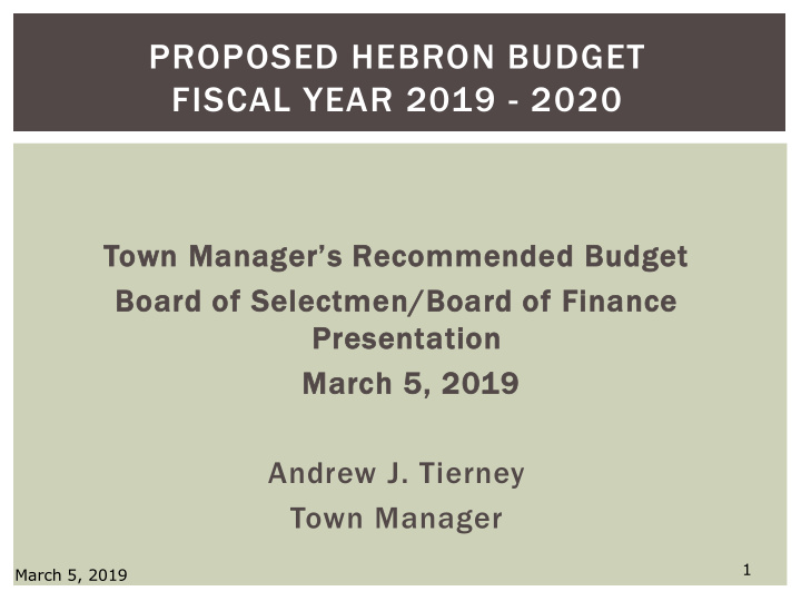 proposed hebron budget fiscal year 2019 2020