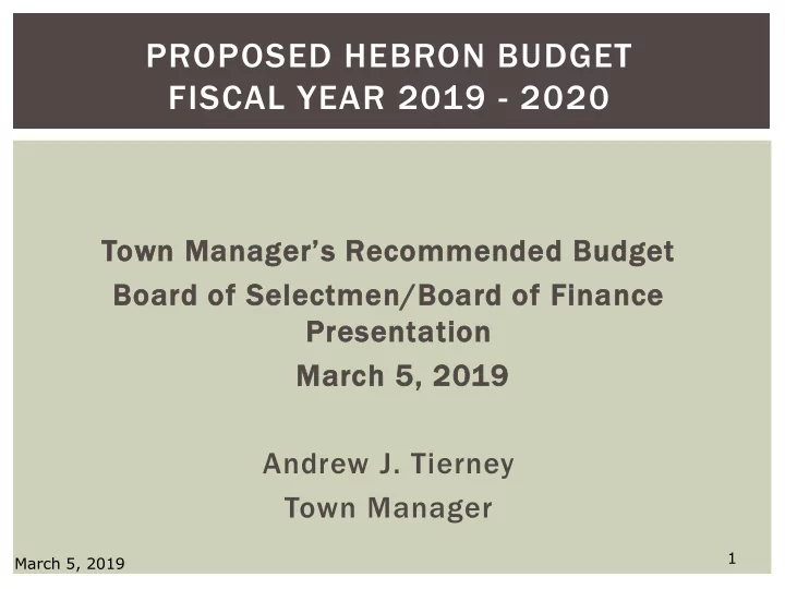 proposed hebron budget fiscal year 2019 2020