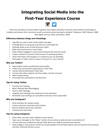 Integrating Social Media into the  First-Year Experience Course  Given  the  prevalence