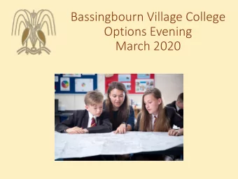 Options Evening  March 2020  Programme for the Evening  Outline of the Curriculum for Years 9 to