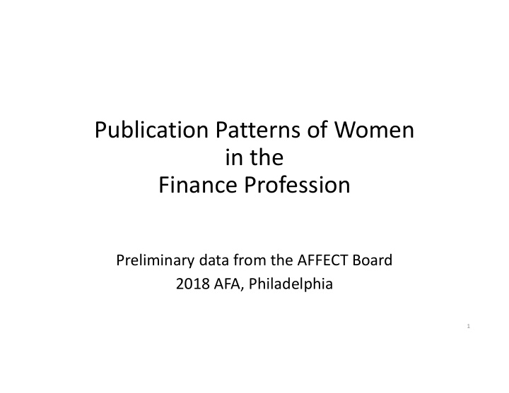 publication patterns of women in the finance profession