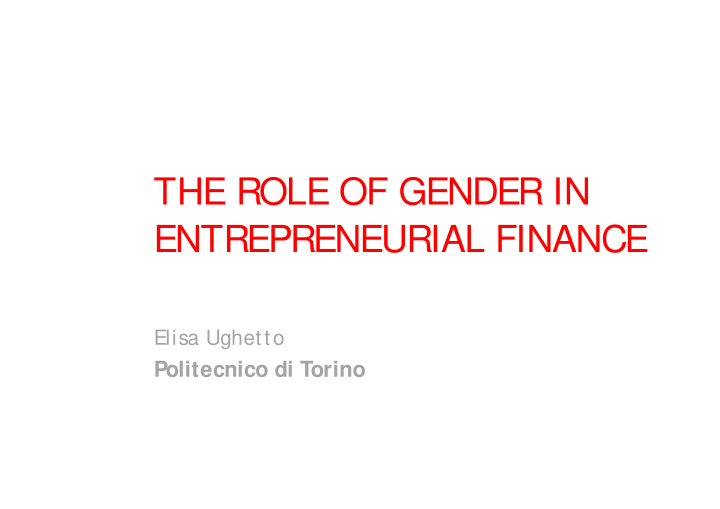 the role of gender in entrepreneurial finance