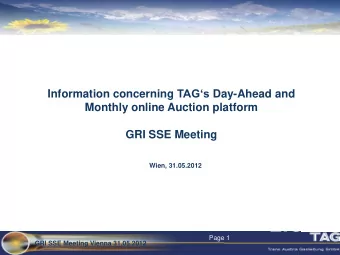Wien, 31.05.2012  Page 1  GRI SSE Meeting Vienna 31.05.2012  A/I Border Day-Ahead Capacity Auction