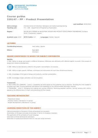 Course guides  320147 - PP - Product Presentation Last modified: 29/05/2020  Unit in charge: