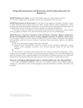 Oregon Revised Statutes and Elementary and Secondary Education Act References 1 329.007 Definitions