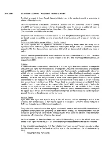 2018.2/225 MATERNITY LEARNING  Presentation attached to Minutes  The Chair welcomed Mr Adam