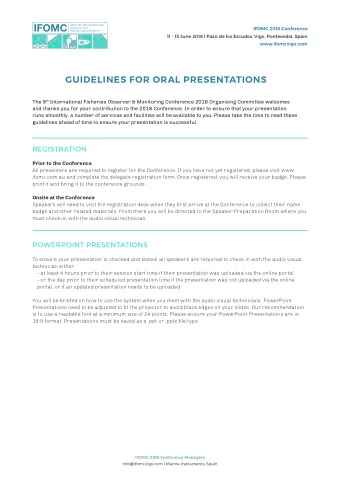 GUIDELINES FOR ORAL PRESENTATIONS The 9 th International Fisheries Observer &amp; Monitoring