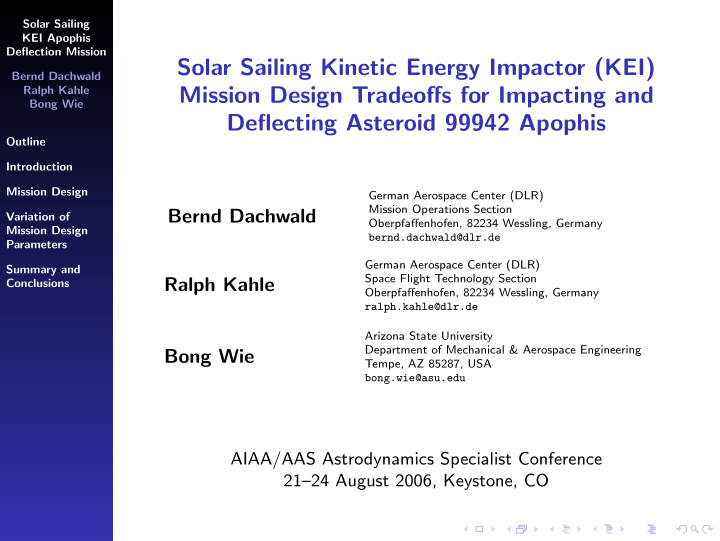 solar sailing kinetic energy impactor kei