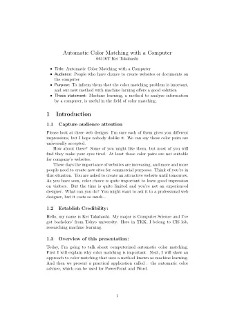 Automatic Color Matching with a Computer  66116T Kei Takahashi  Title: Automatic Color Matching