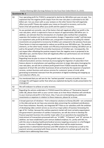 Analyst Meeting Q&amp;A (Earnings Release for the Fiscal Year Ended March 31, 2019)  Questioner No.